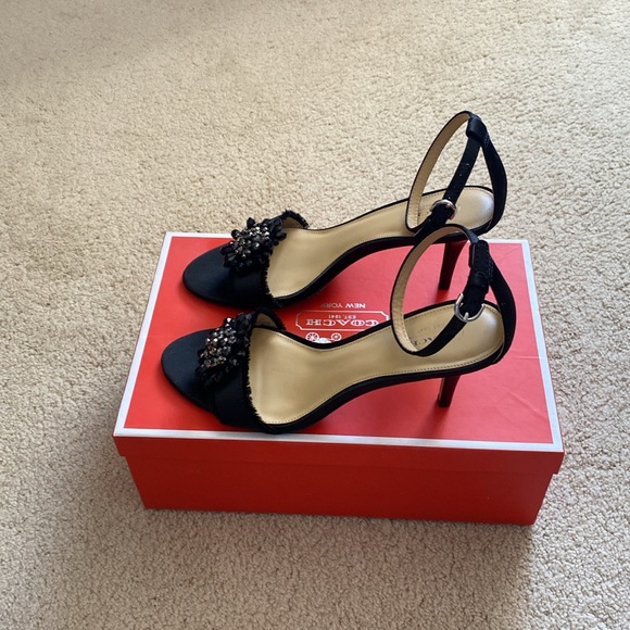 Coach High heels never been worn. Black satin w/beads 8.5 approx 3 1/2 in heel - Picture 2 of 4